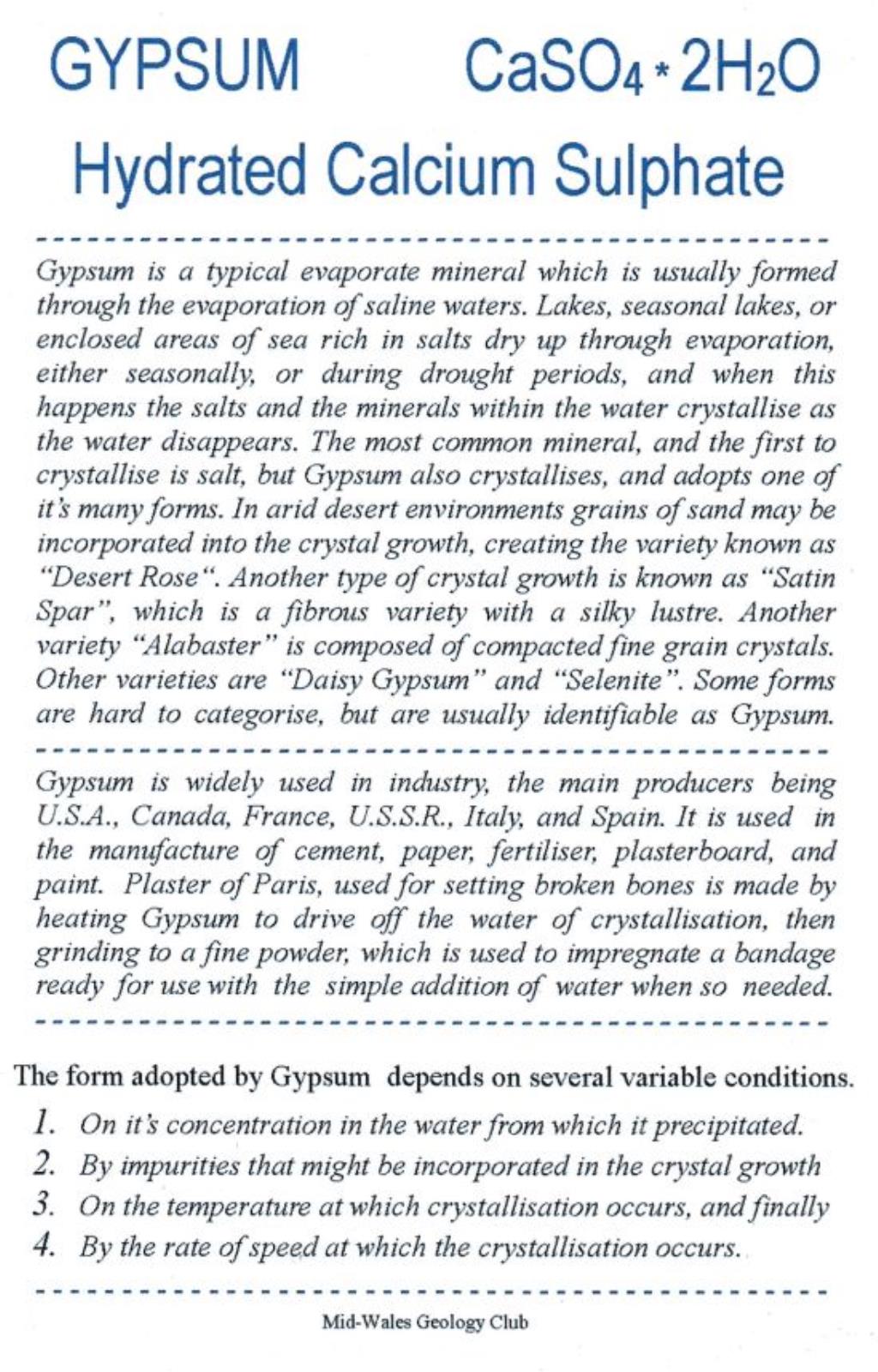 Gypsum. Bills Publications